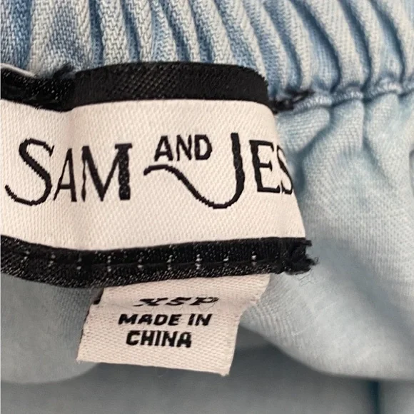 Sam and Jess Double Ruffle Off The Shoulder Blouse Light Blue Chambray Size XSP - Picture 9 of 13